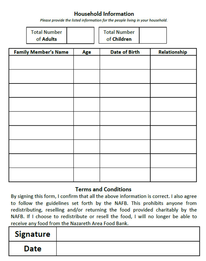 Nazareth Area Food Bank Registration Form - Page 2